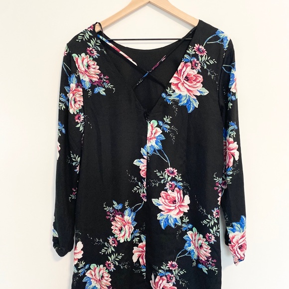One Clothing Black Floral Long Sleeve Dress - Picture 3 of 5